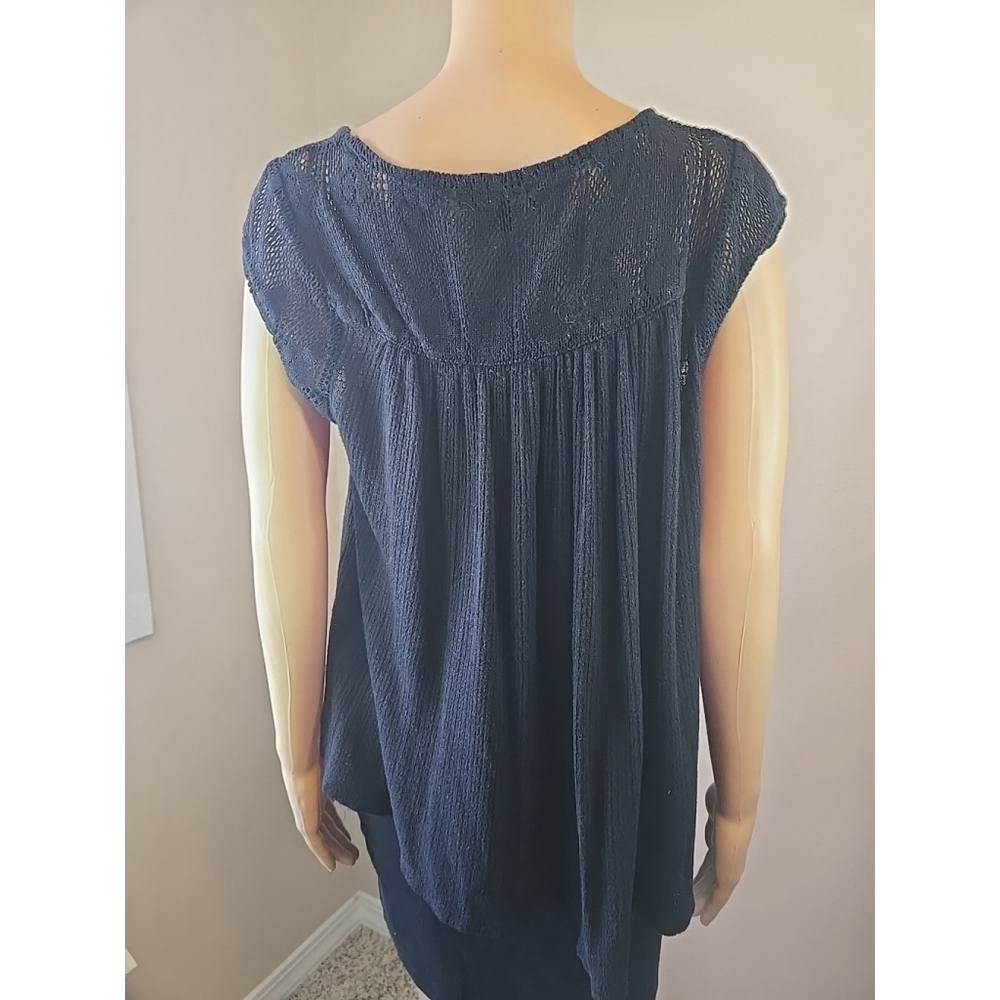 Lucky Brand Women's Black Crochet Swing Sleeveless Linen Blend Top Size Medium - Picture 5 of 8